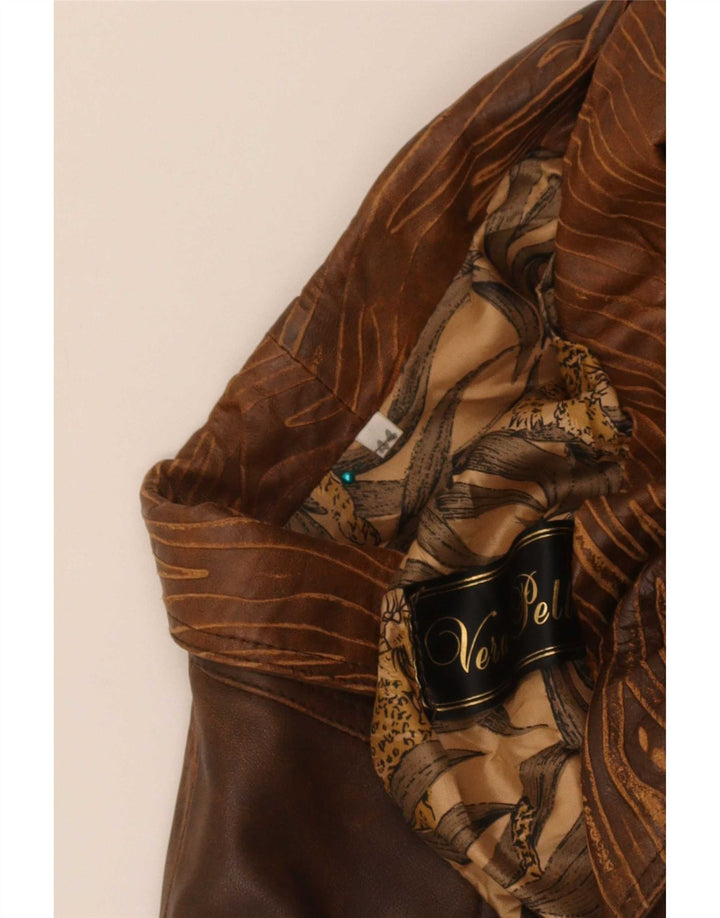 Vintage Damen Bomber Lederjacke IT 44 Mittelbraun Tie Dye Biker