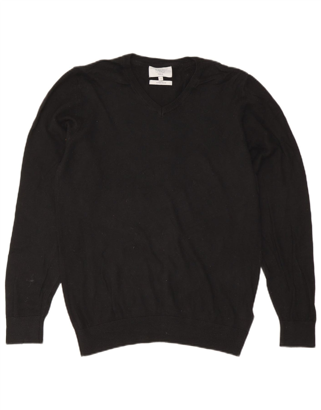 Marks & Spencer Herren-Pullover, normale Passform, V-Ausschnitt, Größe S, Schwarz, Baumwolle