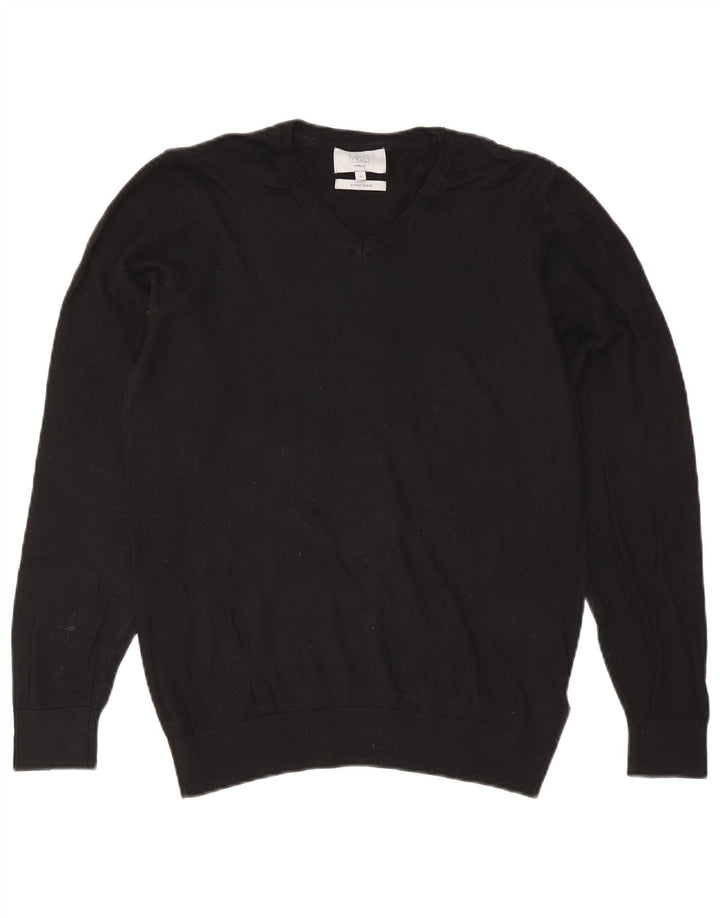 Marks & Spencer Herren-Pullover, normale Passform, V-Ausschnitt, Größe S, Schwarz, Baumwolle
