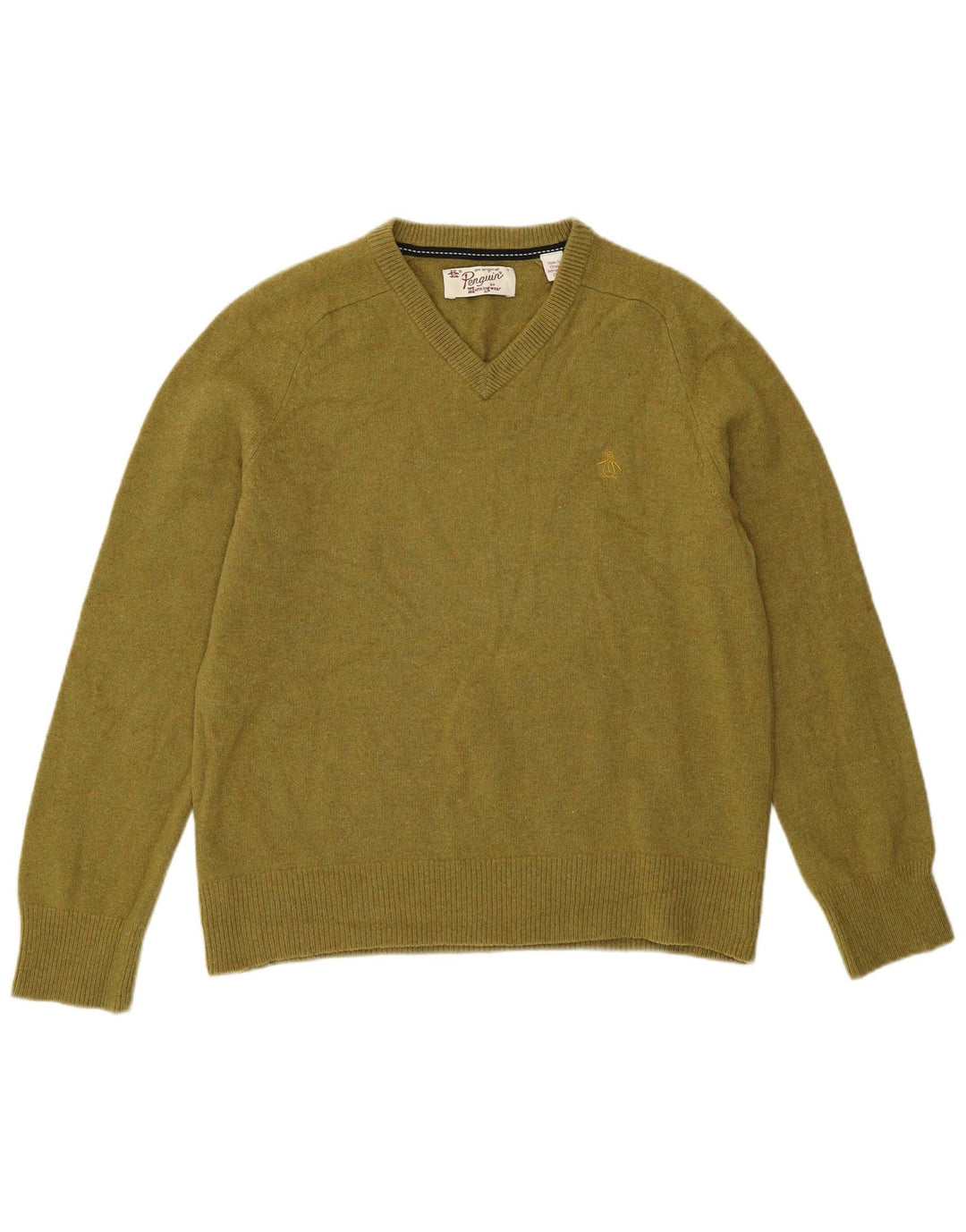 PENGUIN Damen-Pullover mit V-Ausschnitt, UK 14, Größe L, Khaki, Lammwolle