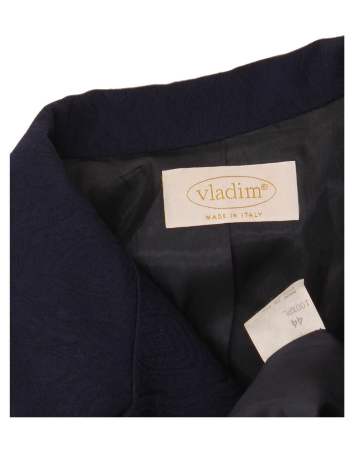 VINTAGE Womens Longline 4 Button Blazer Jacket IT 44 Medium Blue Geometric Vintage Vintage and Second-Hand Vintage from Messina Hembry 