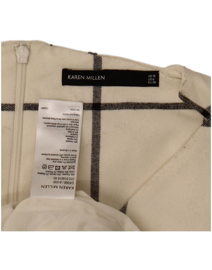 Karen Millen Damen Etuikleid UK 10 Small Off White Check Polyester