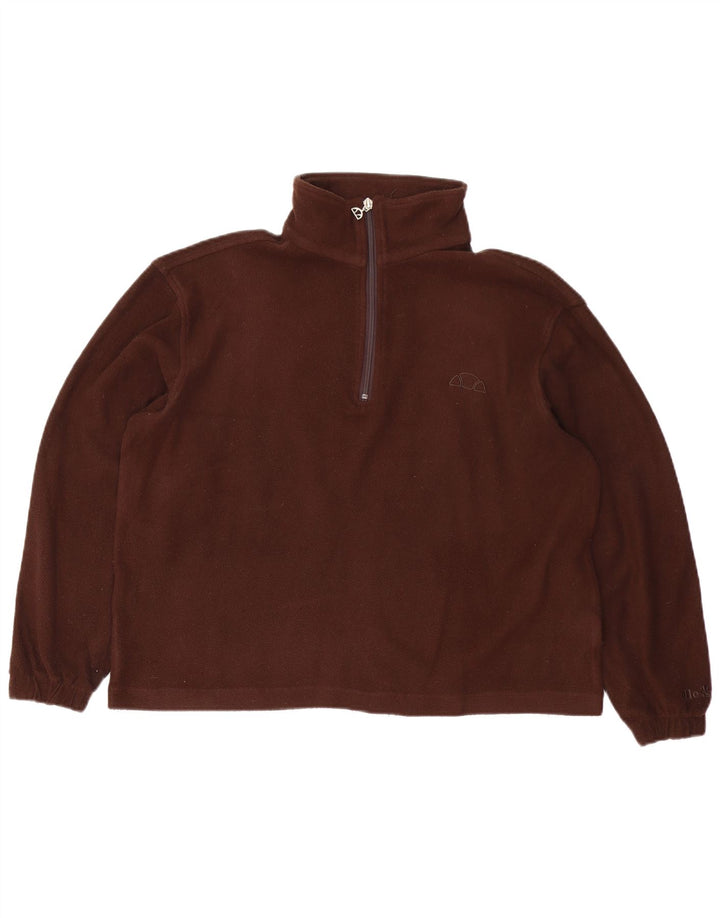 ELLESSE Übergroßer Damen-Fleecepullover mit Reißverschluss am Hals, UK 12, Mittelbraun