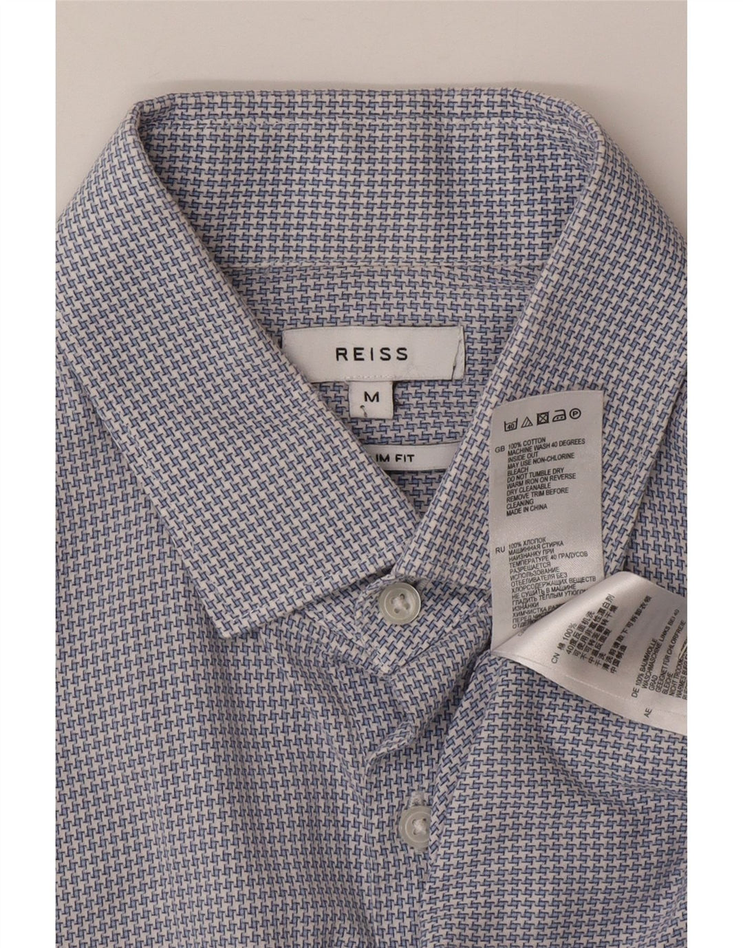 Reiss Slim-Fit-Hemd für Herren aus mittelblauer Hahnentritt-Baumwolle
