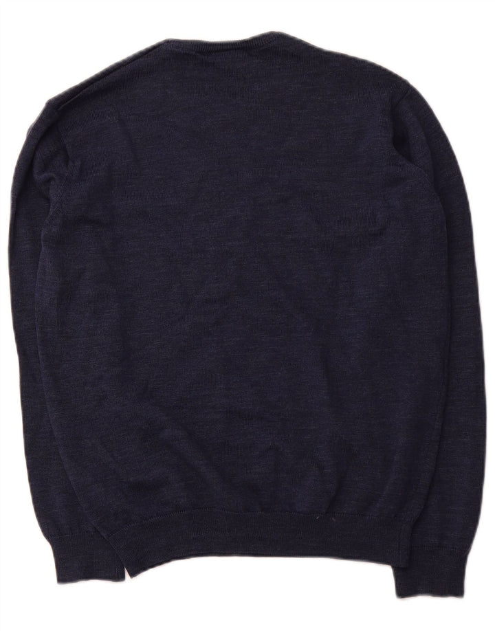 LACOSTE Mens Crew Neck Jumper Sweater Size 3 Small Navy Blue Wool