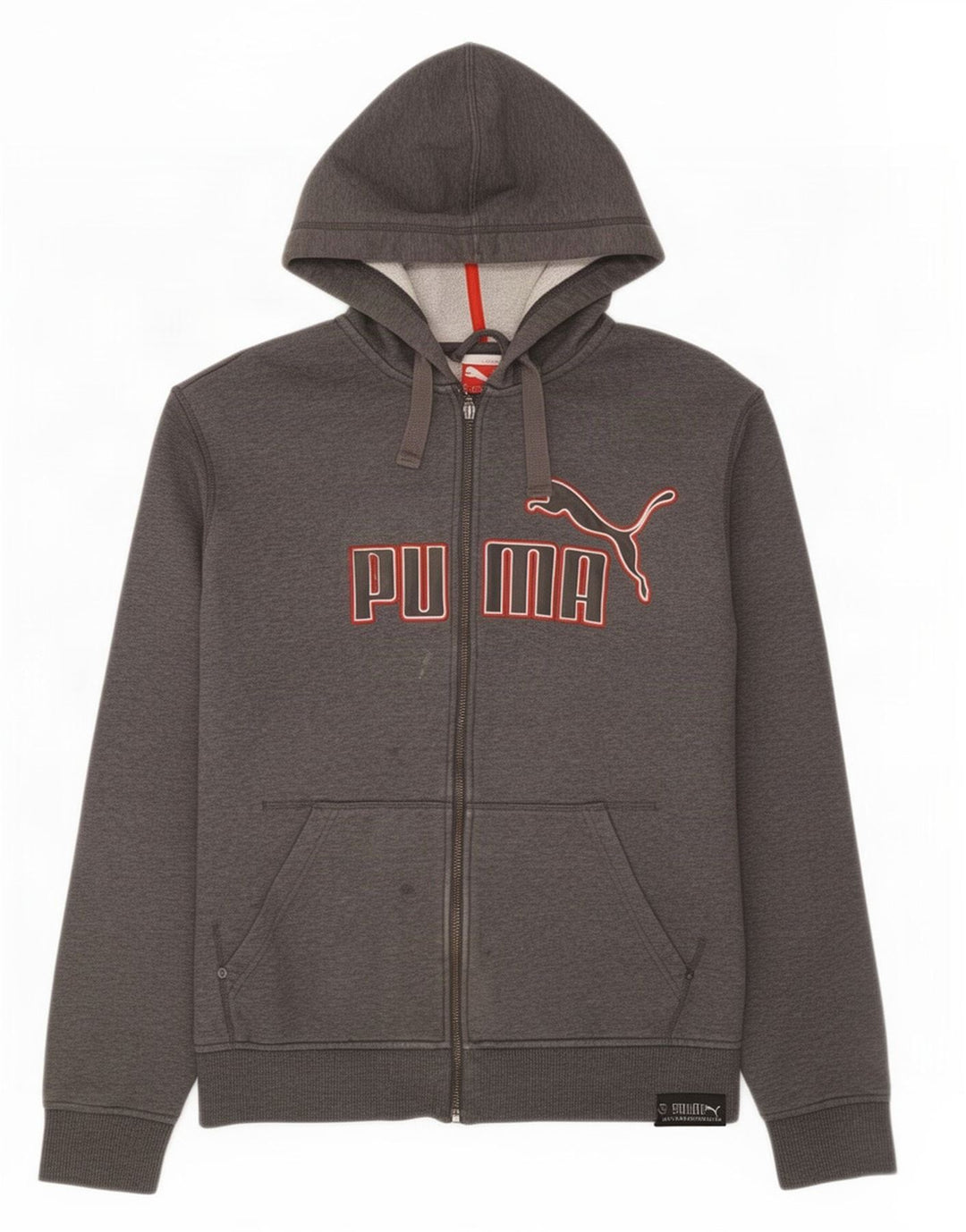 Puma Herren-Kapuzenpullover mit grafischem Reißverschluss, mittelgraue Baumwolle
