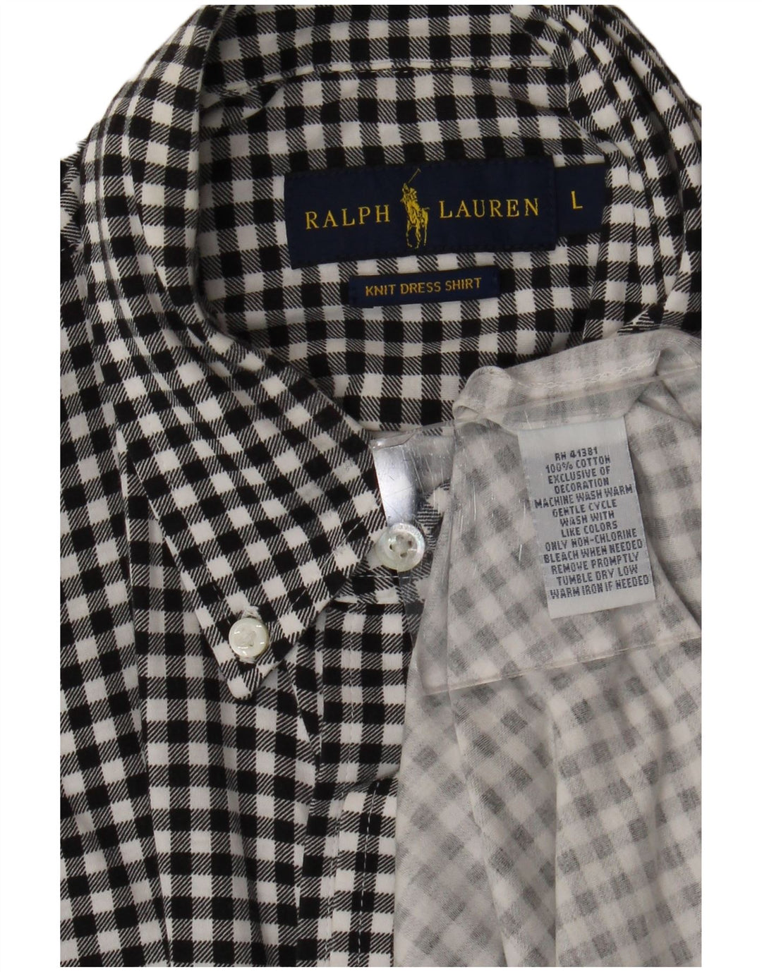 Ralph Lauren Herren-Flanellhemd, groß, schwarze Gingham-Baumwolle