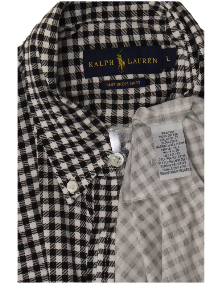 Ralph Lauren Herren-Flanellhemd, groß, schwarze Gingham-Baumwolle