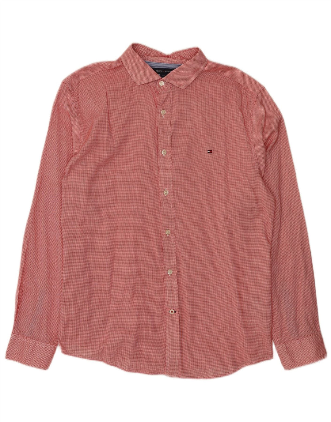 Tommy Hilfiger Herren-Mauritius-Hemd, groß, rot kariert, Baumwolle