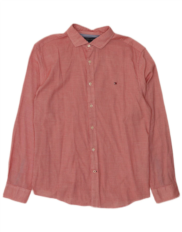 Tommy Hilfiger Herren-Mauritius-Hemd, groß, rot kariert, Baumwolle