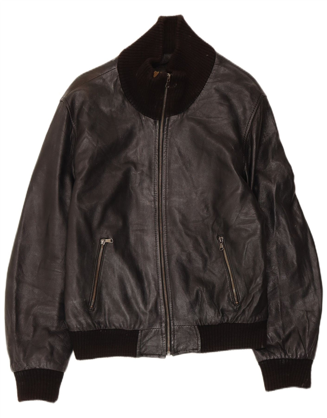 Vintage Damen Bomber Lederjacke IT 50 Großes schwarzes Leder