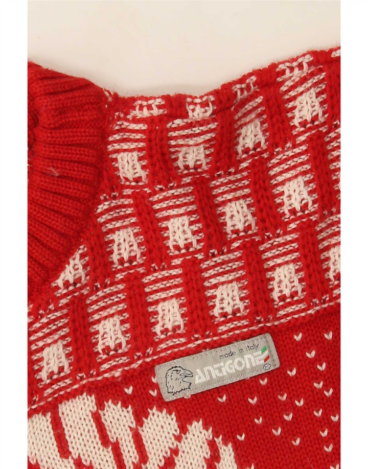 Vintage Herren Pullover mit Rundhalsausschnitt, mittelrot, Fair-Isle-Neuheit