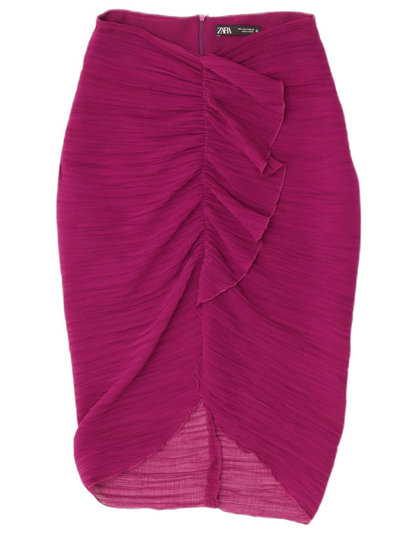 Zara Damen Midirock mit hoher Taille, Größe S, W26, Lila, Polyester