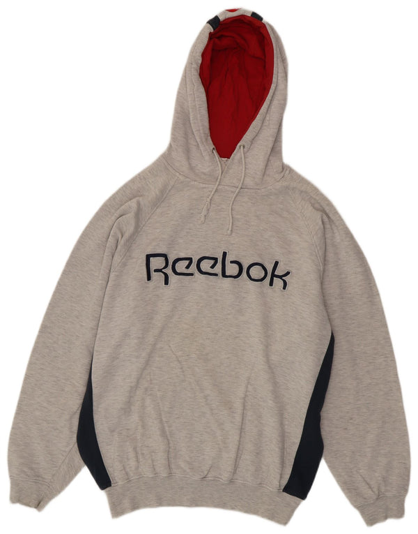 Reebok Herren Graphic Hoodie Pullover Große graue Colourblock-Baumwolle