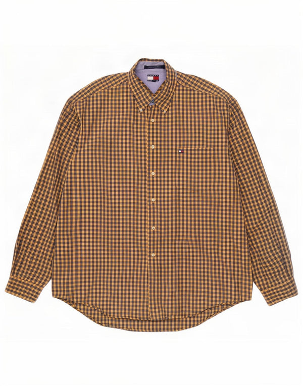 Tommy Hilfiger Herrenhemd XL, gelbe Gingham-Baumwolle