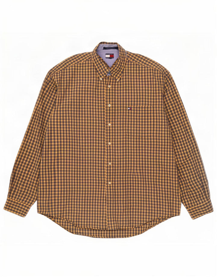 Tommy Hilfiger Herrenhemd XL, gelbe Gingham-Baumwolle