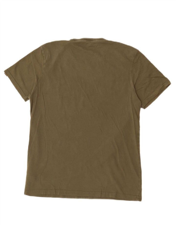 ALPHA INDUSTRIES Mens Graphic T-Shirt Top Medium Khaki Cotton
