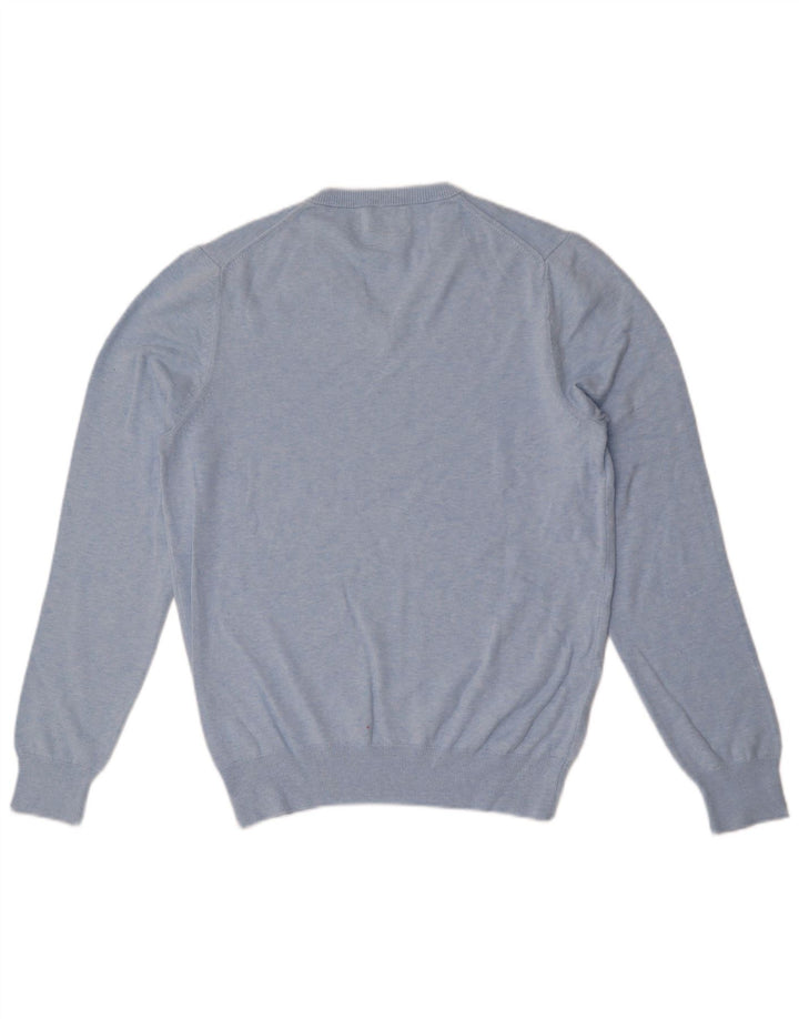 Marks & Spencer Herren-Pullover mit V-Ausschnitt aus mittelblauer Baumwolle