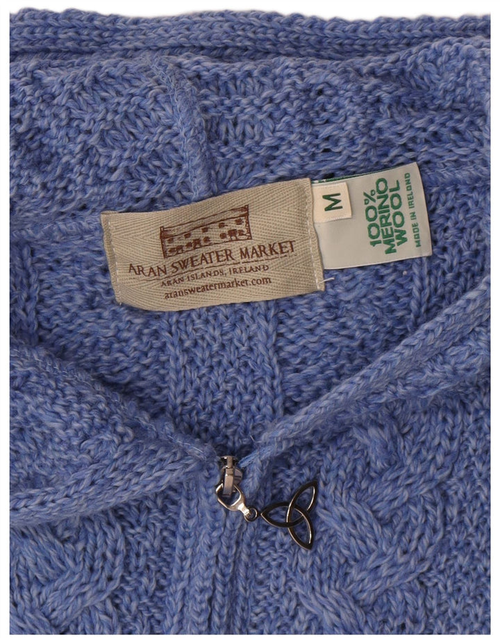 Aran Damen-Cardigan mit Kapuze, lang geschnitten, UK 12, mittelblau, klassisch
