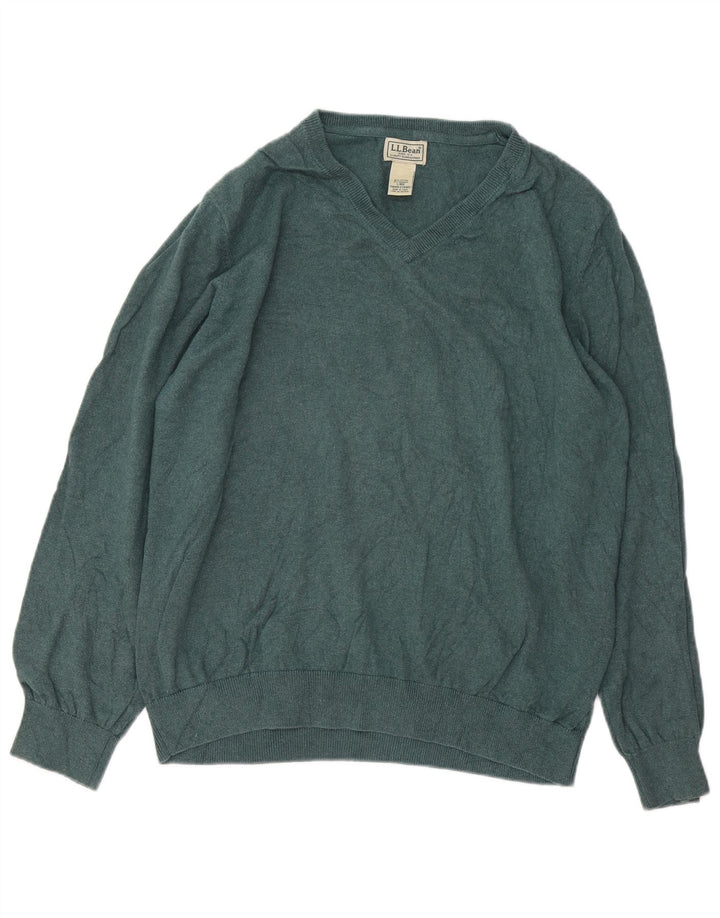 L.L.Bean Herren-Pullover mit V-Ausschnitt, groß, grüne Baumwolle