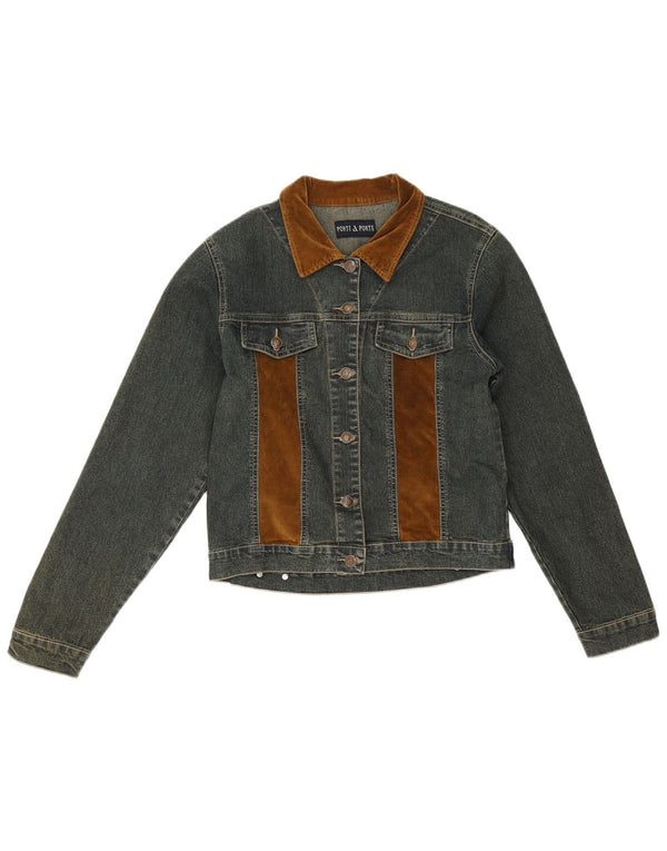 Vintage Damen Jeansjacke UK 12 Mittelblaue Colourblock-Baumwolle