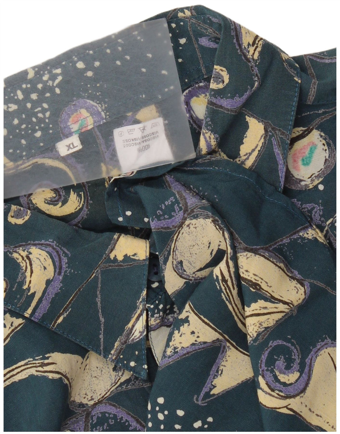 Vintage Herren Abstraktes Muster Kurzarmshirt XL Blau Viskose Retro