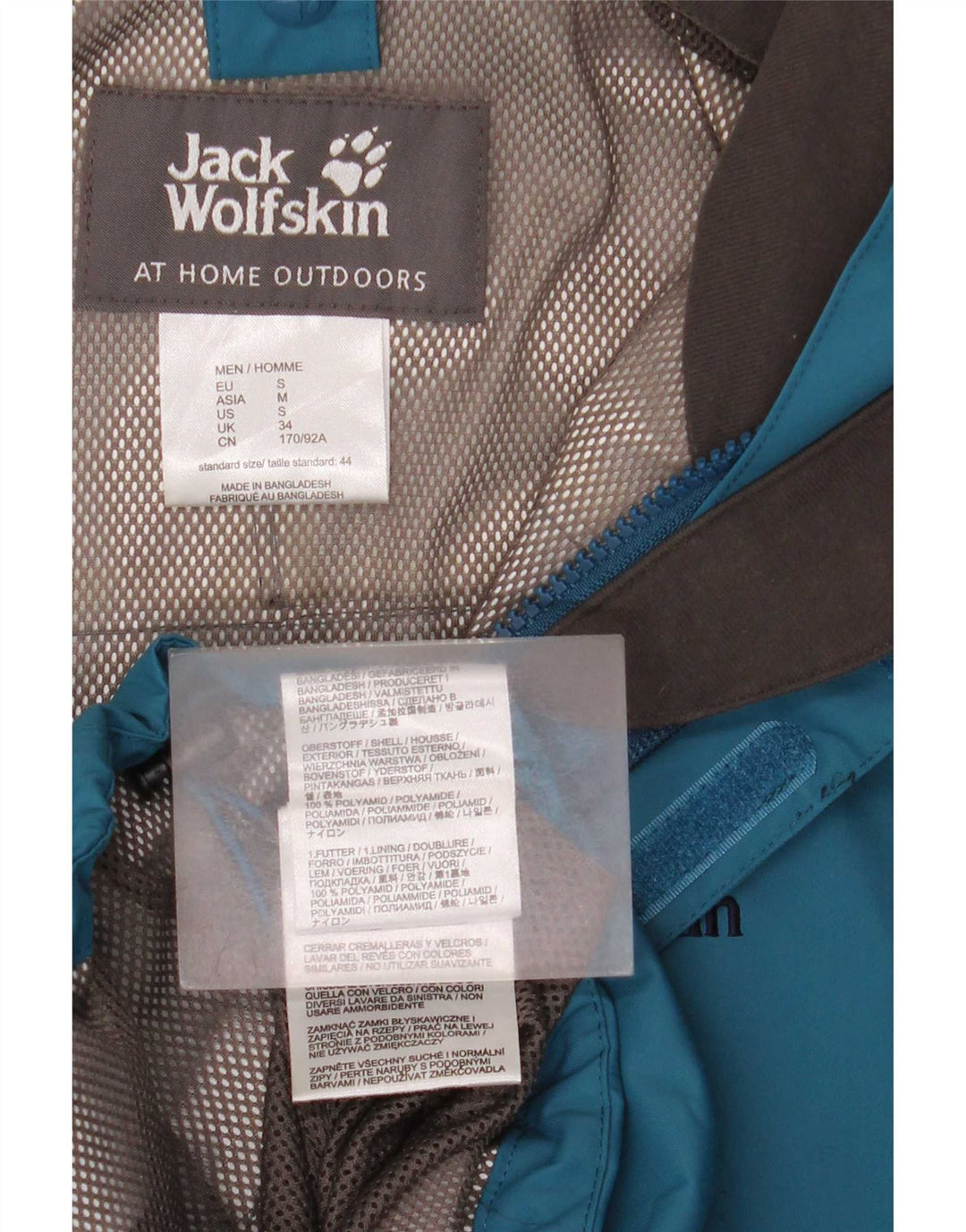 Jack Wolfskin Herren-Regenjacke mit Kapuze, UK 34, klein, blau, Farbblock