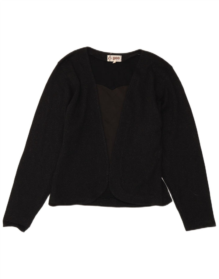 Vintage Damen Offener Cardigan Pullover IT 44 Mittelschwarze Schurwolle