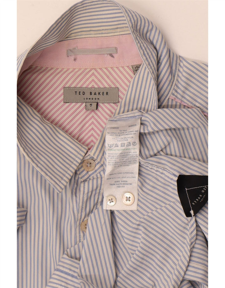 Ted Baker Herrenhemd, Größe 5 XL, blaue Nadelstreifen-Baumwolle