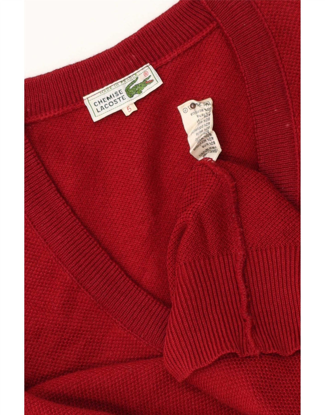 Lacoste Herren-Pullover mit V-Ausschnitt, Größe 5, große rote Wolle