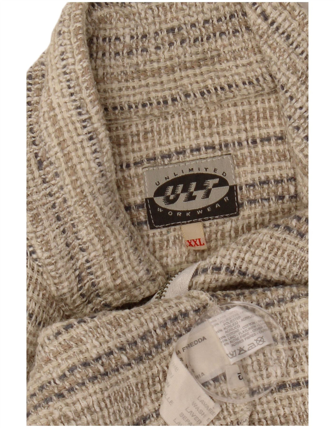 VINTAGE Grafische Herren-Bomberjacke UK 44 2XL Beige gestreifte Wolle