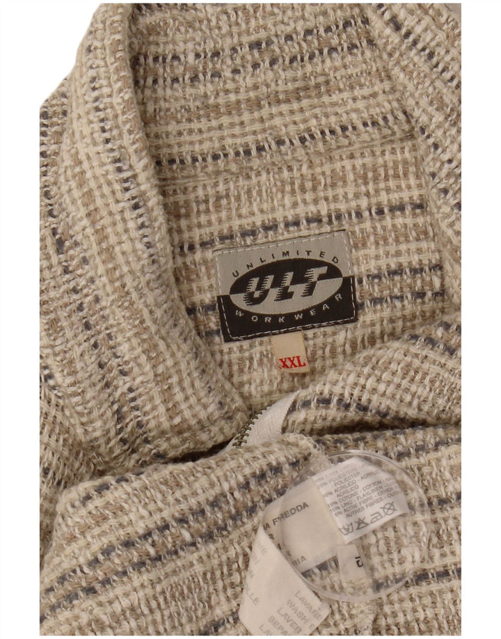 VINTAGE Grafische Herren-Bomberjacke UK 44 2XL Beige gestreifte Wolle