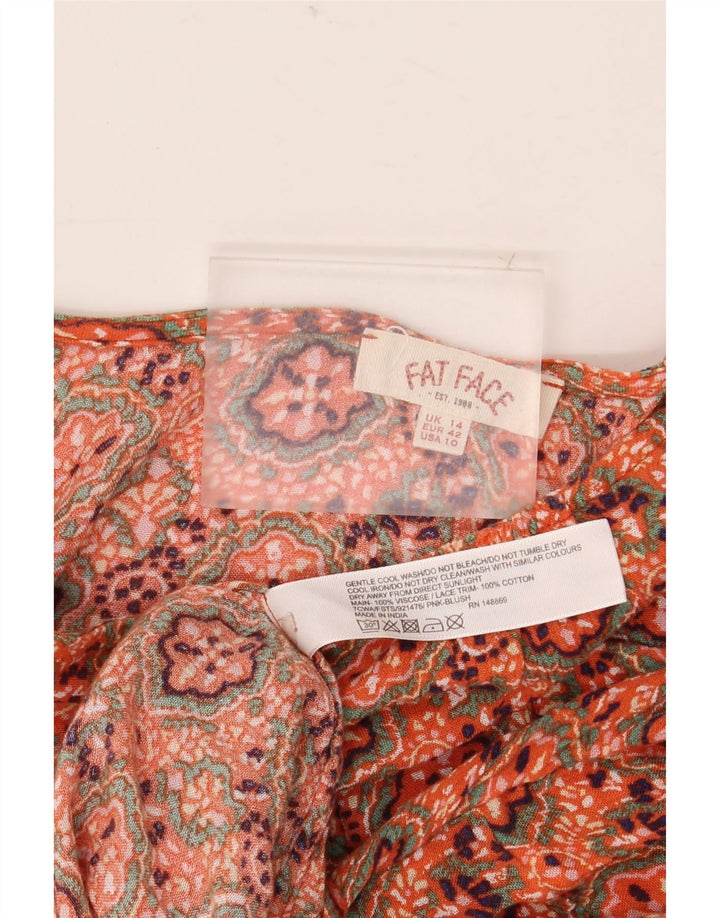 Fat Face Damen Asymmetrisches Blusenoberteil UK 14 Mittelorange Paisley-Viskose