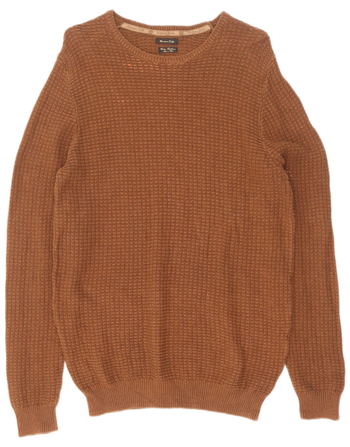 Massimo Dutti Herren-Pullover mit Rundhalsausschnitt, XL, braune Baumwolle