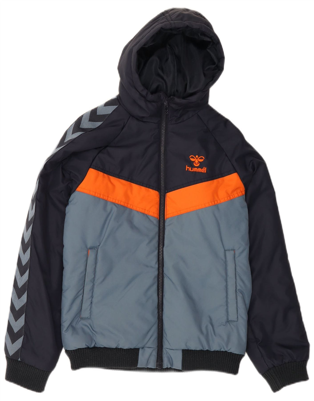HUMMEL Wattierte Jacke mit grafischer Kapuze für Jungen, 11–12 Jahre, Marineblau, Farbblock