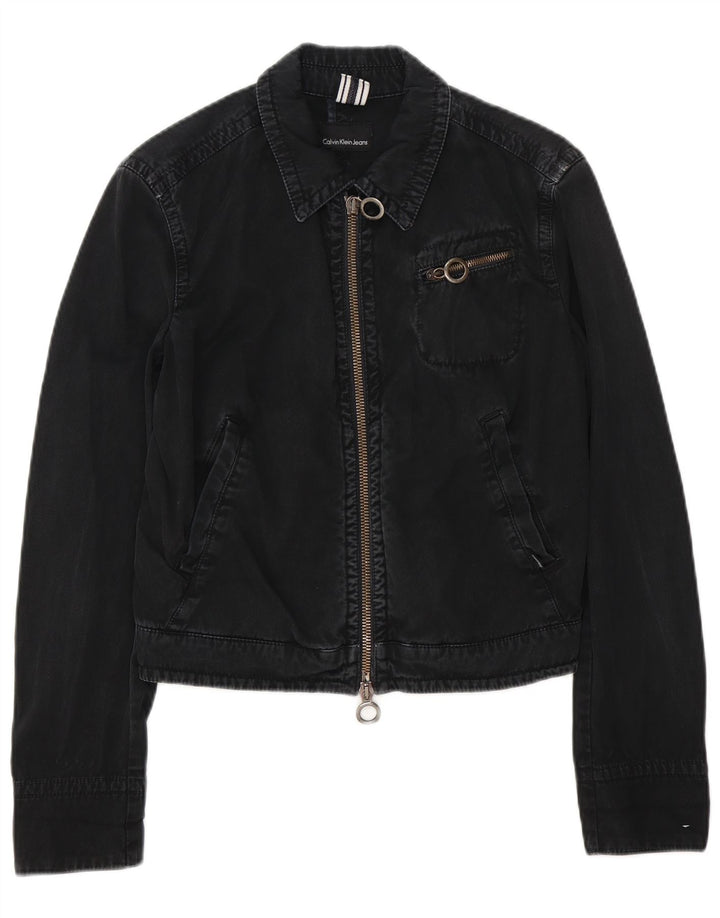 Calvin Klein Jeans Damen Jeansjacke UK 14 Mittelschwarze Baumwolle