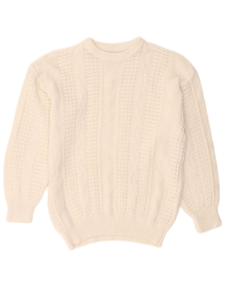 VINTAGE Damen Übergroßer Pullover mit Rundhalsausschnitt UK 10/12 Mittelweiß