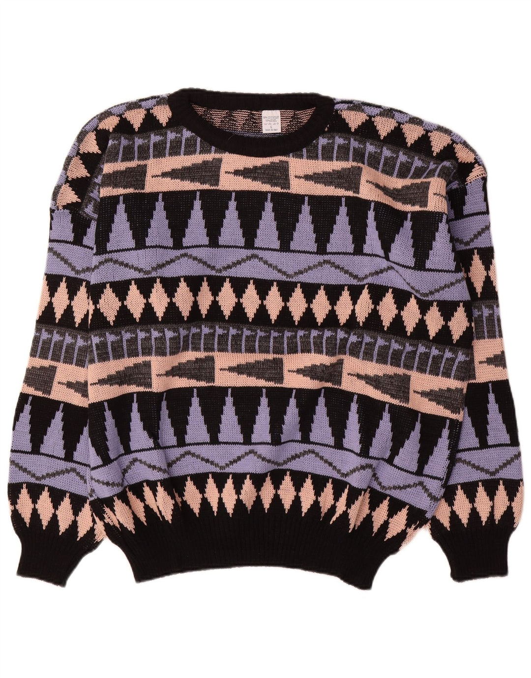Vintage Herren Pullover mit Rundhalsausschnitt, groß, mehrfarbig, geometrisch, Acryl