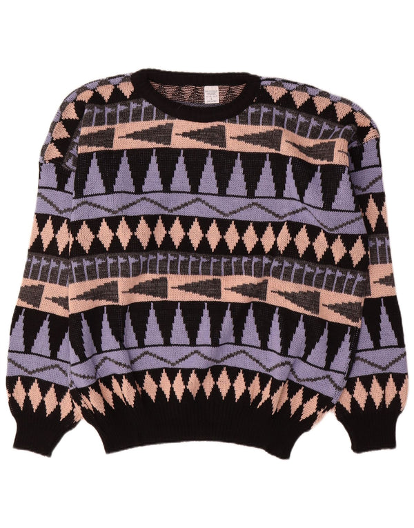Vintage Herren Pullover mit Rundhalsausschnitt, groß, mehrfarbig, geometrisch, Acryl