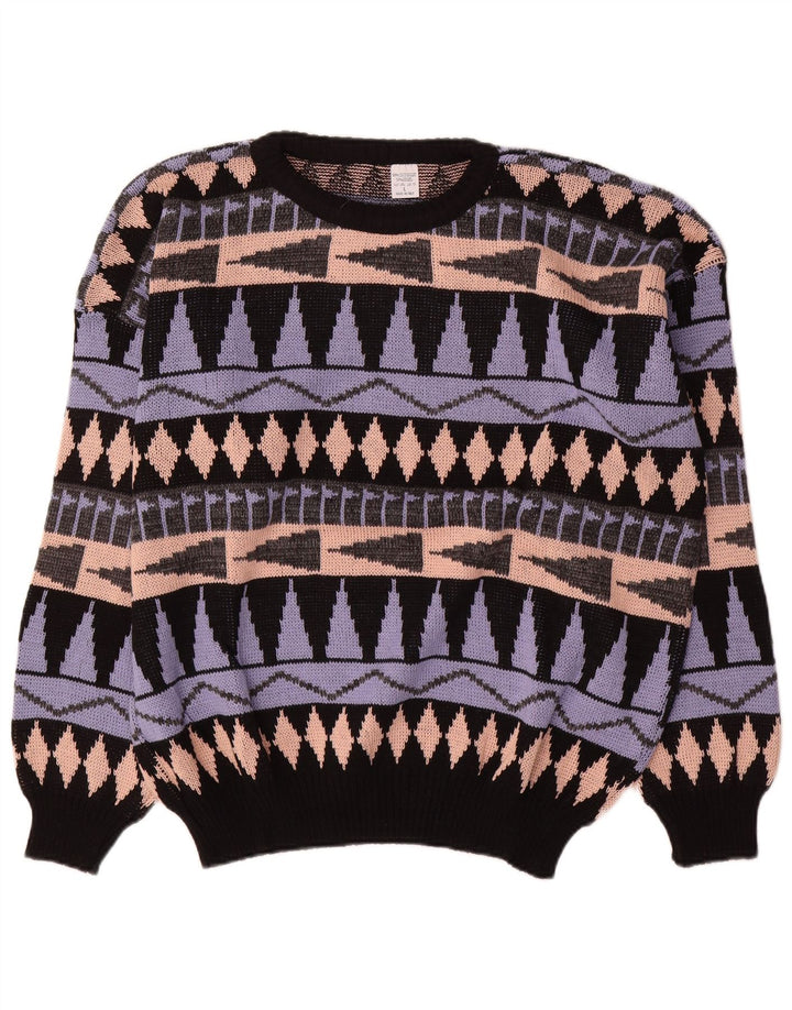Vintage Herren Pullover mit Rundhalsausschnitt, groß, mehrfarbig, geometrisch, Acryl