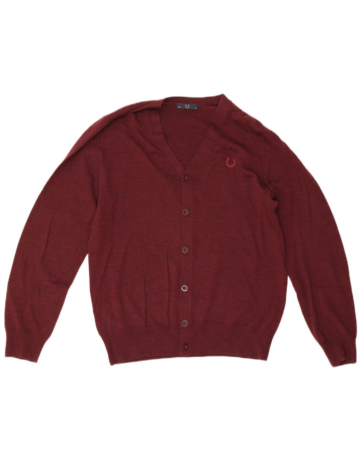 Fred Perry Herren-Cardigan-Pullover aus mittlerer burgunderroter Wolle