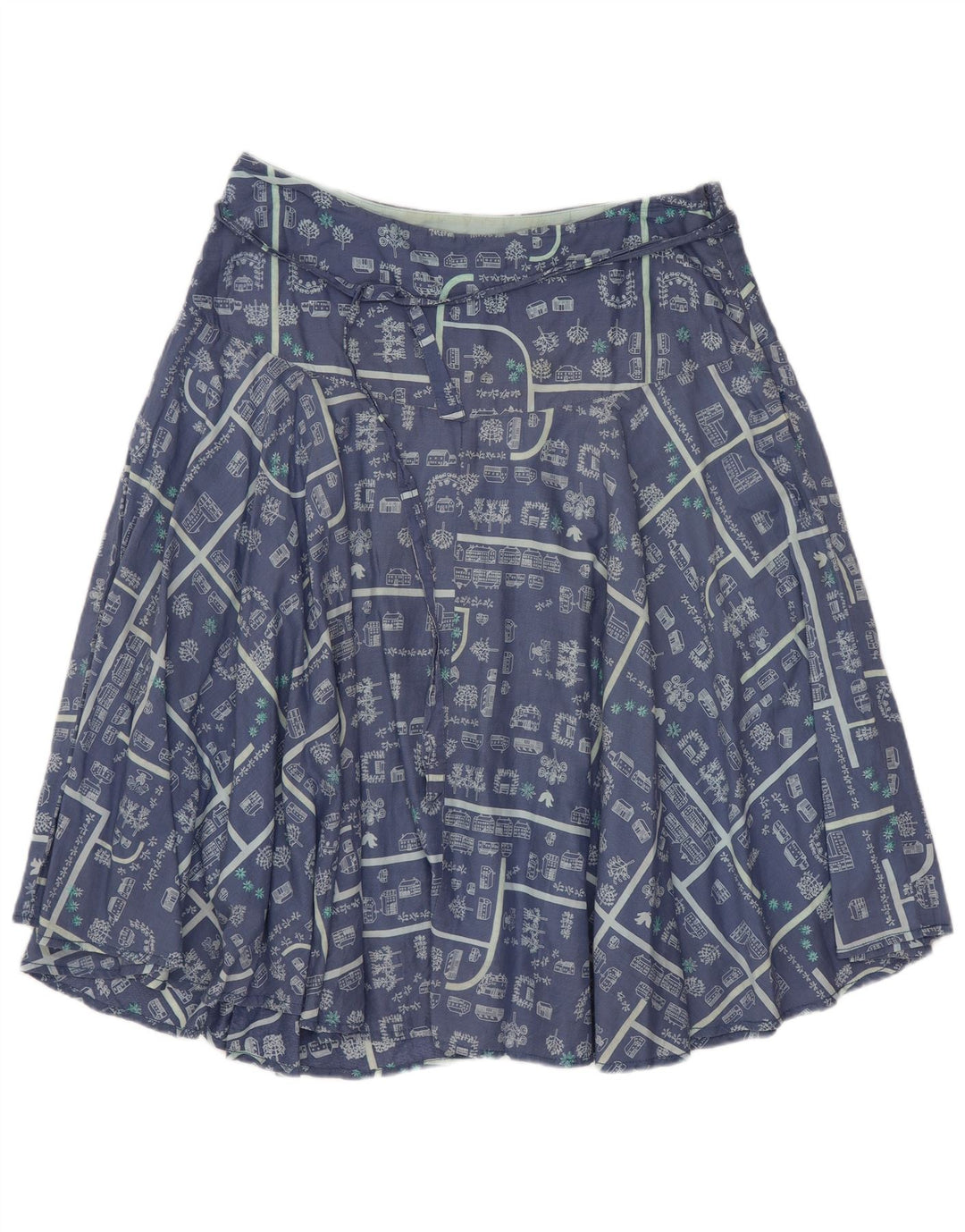 White Stuff Damen grafischer A-Linien-Rock UK 12 Medium W30 Blaue Baumwolle