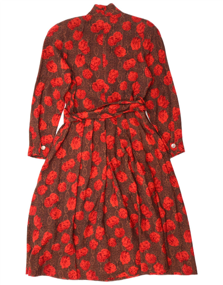 STANNER Damen Langarm-A-Linien-Kleid IT 42 Mittelbraune Wolle mit Blumenmuster