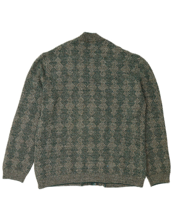 Vintage Damen Cardigan mit durchgehendem Reißverschluss, Gr. 16, groß, grün, geometrisch