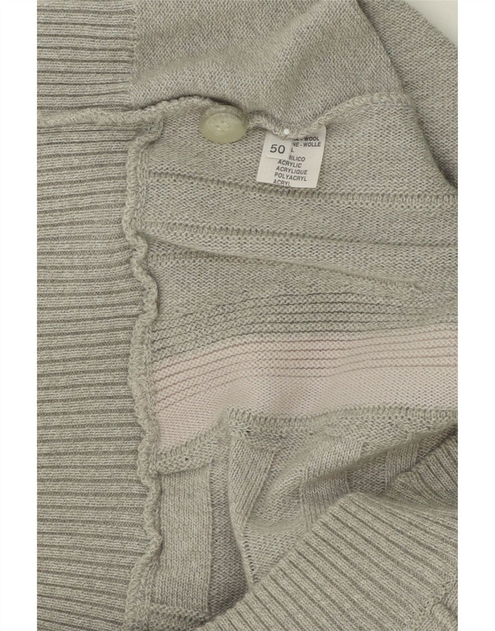 VINTAGE Mens Cardigan Sweater IT 50 Medium Grey Striped Wool Vintage Vintage and Second-Hand Vintage from Messina Hembry 