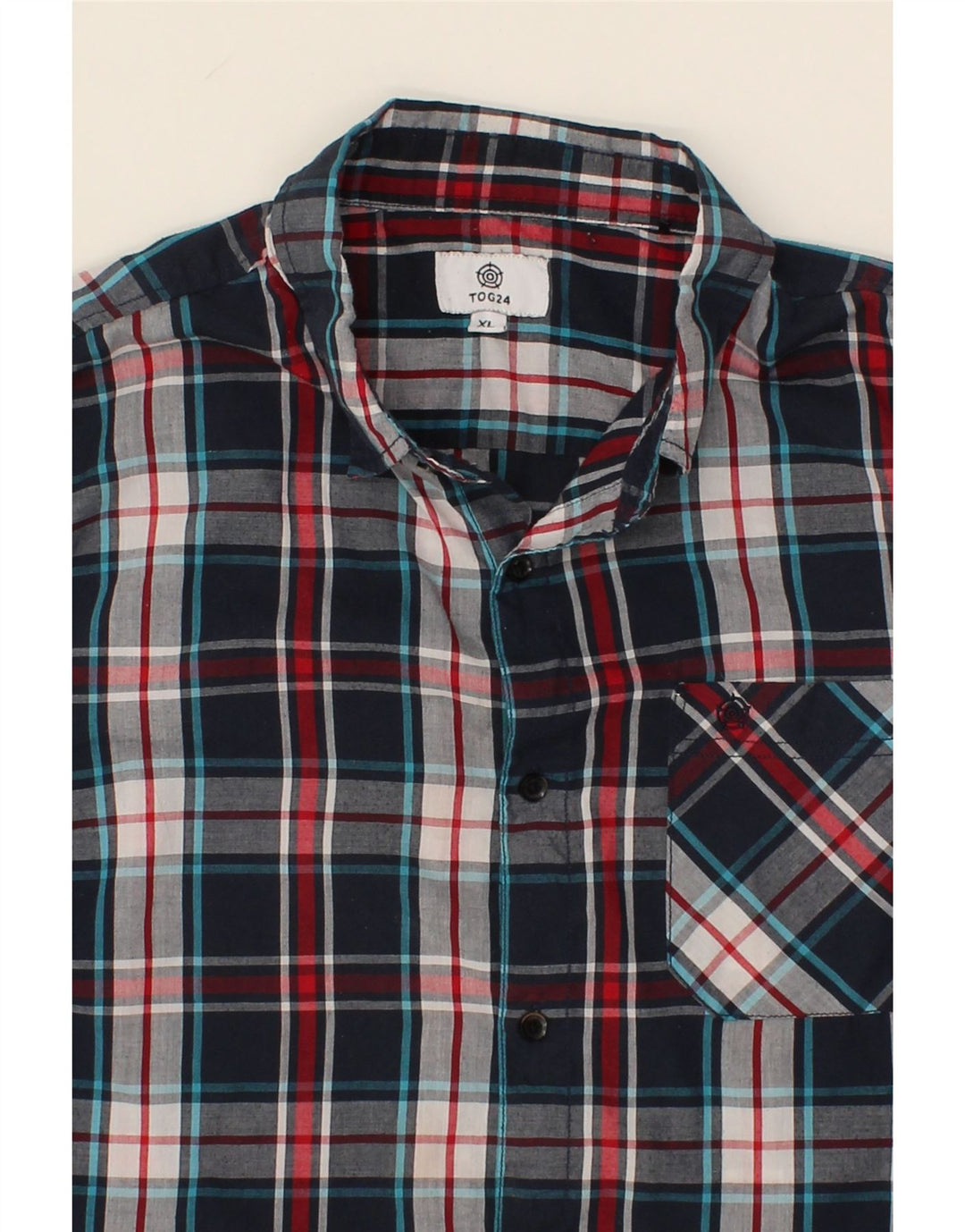 VINTAGE Mens Short Sleeve Shirt XL Navy Blue Check Polyester Vintage Vintage and Second-Hand Vintage from Messina Hembry 