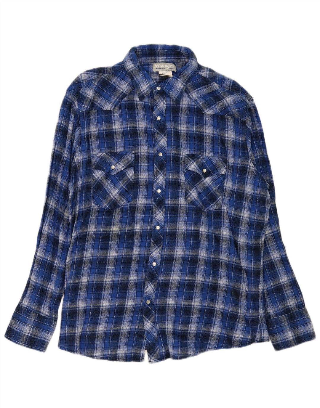 Wrangler Herren-Flanellhemd XL, blau kariert, Baumwolle
