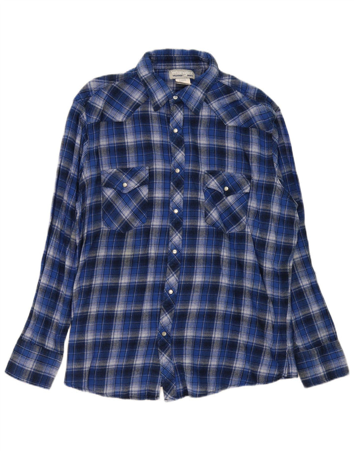 Wrangler Herren-Flanellhemd XL, blau kariert, Baumwolle