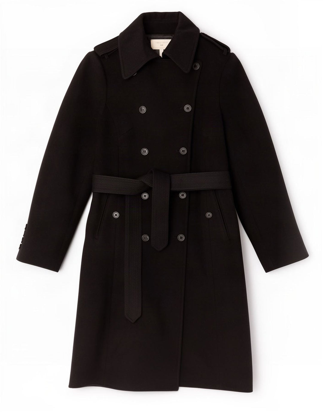 Karen Millen Damen Trenchcoat UK 12 Mittelschwarze Wolle