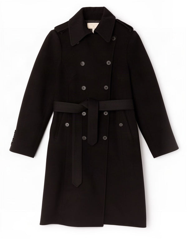 Karen Millen Damen Trenchcoat UK 12 Mittelschwarze Wolle